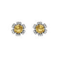 Boucles d'oreille en argent rhodi&eacute; forme fleur avec oxydes couleur jaune et blancs sertis fermoir poussette Artemare