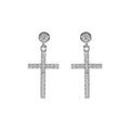 Boucles d'oreille en argent rhodi&eacute; oxyde croix suspendue avec oxydes blancs sertis 17x10mm et fermoir poussette