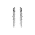 Cr&eacute;oles en argent rhodi&eacute; articul&eacute;e avec cha&icirc;nette et croix oxydes blancs sertis 12x6mm