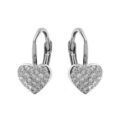 Boucles d'oreille sur Artemare : Boucles d'oreille en argent rhodi&eacute; motif coeur pav&eacute; oxydes blancs et fermoir dormeuse