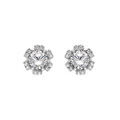 Boucles d'oreille sur Artemare : Boucles d'oreille en argent rhodi&eacute; forme fleur avec oxydes blancs sertis fermoir poussette