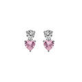 Boucles d'oreille sur Artemare : Boucles d'oreille en argent rhodi&eacute; coeur avec oxyde rose et blanc et fermoir poussette