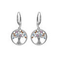 Boucles d'oreille sur Artemare : Boucles d'oreille en argent rhodi&eacute; anneau avec arbre de vie contour perl&eacute; et oxydes multi couleurs fermoir crochet