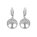 Boucles d'oreille en argent rhodi&eacute; anneau avec arbre de vie contour perl&eacute; et oxydes blancs fermoir crochet Artemare