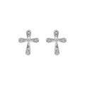 Boucles d'oreille en argent rhodi&eacute; croix 0.6 x 0.80mm avec oxydes blancs sertis et fermoir poussette