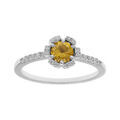 Bague en argent rhodi&eacute; fleur avec oxydes couleur jaune et blancs sertis Artemare