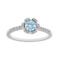 Bague en argent rhodi&eacute; fleur oxydes bleu clair et blancs sertis