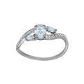 Bague en argent platin&eacute; ruban crois&eacute; avec oxydes bleu ciel et blancs sertis Artemare