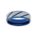 Bague en acier et PVD bleu motif stri&eacute; largeur 6mm Artemare