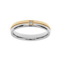 Bague en acier et PVD jaune double anneaux bicolore avec 1 oxyde blanc
