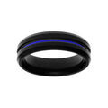 Bague en acier PVD noir filet bleu largeur 6mm Artemare