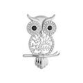 Broche en argent rhodi&eacute; hibou / chouette motif arbre de vie et oxydes sertis blancs et noirs Artemare
