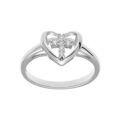 Bague en argent rhodi&eacute; coeur avec croix et oxydes blancs sertis 9x10mm Artemare