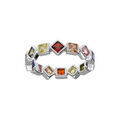 Bague en argent rhodi&eacute; forme g&eacute;ometrique avec carr&eacute; d'oxydes multi couleurs