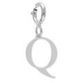 Pendentif Charms en argent rhodi&eacute; initiale lettre Q sur fermoir anneau ressort Artemare