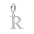 Pendentif Charms en argent rhodi&eacute; initiale lettre R sur fermoir anneau ressort