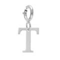 Pendentif Charms en argent rhodi&eacute; initiale lettre T sur fermoir anneau ressort Artemare