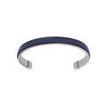 Bracelet jonc en acier ouvert et fond cuir lisse bleu v&eacute;ritable