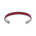Bracelet jonc en acier ouvert et fond cuir lisse rouge v&eacute;ritable