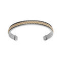 Bracelet jonc en acier ouvert et fond cuir v&eacute;ritable tress&eacute; couleur beige