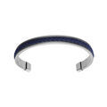 Bracelets sur Artemare : Bracelet jonc en acier ouvert et fond cuir v&eacute;ritable tress&eacute; couleur bleu