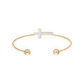 Bracelets sur Artemare : Bracelet jonc en acier et PVD jaune ouvert avec croix effet paillett&eacute; blanc