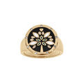 Bague Stella Mia en acier et PVD dor&eacute; type chevali&egrave;re plateau rond 18mm r&eacute;sine et nacre