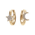 Boucles d'oreille sur Artemare : Cr&eacute;oles en plaqu&eacute; or articul&eacute;e diam&egrave;tre 15mm &eacute;toile et lune avec oxydes blancs sertis