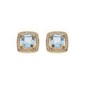 Boucles d'oreille sur Artemare : Boucles d'oreille en plaqu&eacute; or massif pierre carr&eacute; Topaze bleue v&eacute;ritable contour oxydes blancs sertis et fermoir poussette