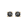 Boucles d'oreille tige solitaire en plaqu&eacute; or oxyde rond noir serti 4 griffes 3mm Artemare