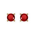 Boucles d'oreille tige solitaire en plaqu&eacute; or, clou 4mm oxyde rouge 4 griffes Artemare
