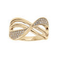 Bague en plaqu&eacute; or ruban crois&eacute; et oxydes blancs sertis