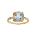 Bague en plaqu&eacute; or massif pierre carr&eacute; Topaze bleue v&eacute;ritable contour oxydes blancs sertis