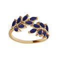 Bague en plaqu&eacute; or feuillage oxydes bleus sertis Artemare
