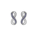 Boucles d'oreille sur Artemare : Boucles d'oreille tige en argent rhodi&eacute;, motif infini avec oxydes bleu clair sertis