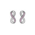 Boucles d'oreille tige en argent rhodi&eacute;, motif infini avec oxydes rose sertis Artemare