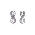 Boucles d'oreille tige en argent rhodi&eacute;, motif infini avec oxydes violet sertis