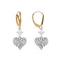 Boucles d'oreille en argent rhodi&eacute; et dor&eacute; jaune, forme coeur diamant&eacute; avec un oxyde blanc, fermoir dormeuse Artemare