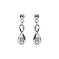 Boucles d'oreille tige en argent rhodi&eacute;, motif infini oxyde blanc 16+2cm