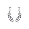 Boucles d'oreille tige en argent rhodi&eacute; motif feuillage avec oxydes multi couleurs