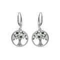 Boucles d'oreille sur Artemare : Boucles d'oreille en argent rhodi&eacute; arbre de vie contour perl&eacute; avec oxydes verts, fermoir dormeuse