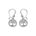 Boucles d'oreille en argent rhodi&eacute; arbre de vie contour oxydes blancs sertis, fermoir crochet