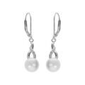 Boucles d'oreille sur Artemare : Boucles d'oreille en argent platin&eacute; perle de culture d'eau douce avec oxydes blancs sertis, fermoir dormeuse