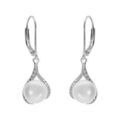 Boucles d'oreille forme goutte argent platin&eacute; perle de culture d'eau douce avec oxydes blancs sertis, fermoir dormeuse Artemare