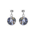 Boucles d'oreille en argent rhodi&eacute; pastille 10mm Murano v&eacute;ritable bor&eacute;ale bleu et dor&eacute;