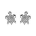Boucles d'oreille tige, argent rhodi&eacute; puce tortue avec oxydes blancs Artemare