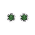 Boucles d'oreille sur Artemare : Boucles d'oreille tige en argent rhodi&eacute; forme fleur avec oxydes vert fonc&eacute; et blancs sertis