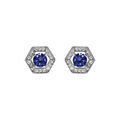 Boucles d'oreille tige en argent rhodi&eacute; oxyde bleu et contour oxydes blancs