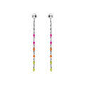 Boucles d'oreille tige en argent rhodi&eacute;, olive r&eacute;sine multicolore d&eacute;grad&eacute; rose vert