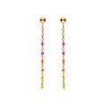 Boucles d'oreille tige en argent et dorure jaune olive, r&eacute;sine multicolore d&eacute;grad&eacute; rose vert